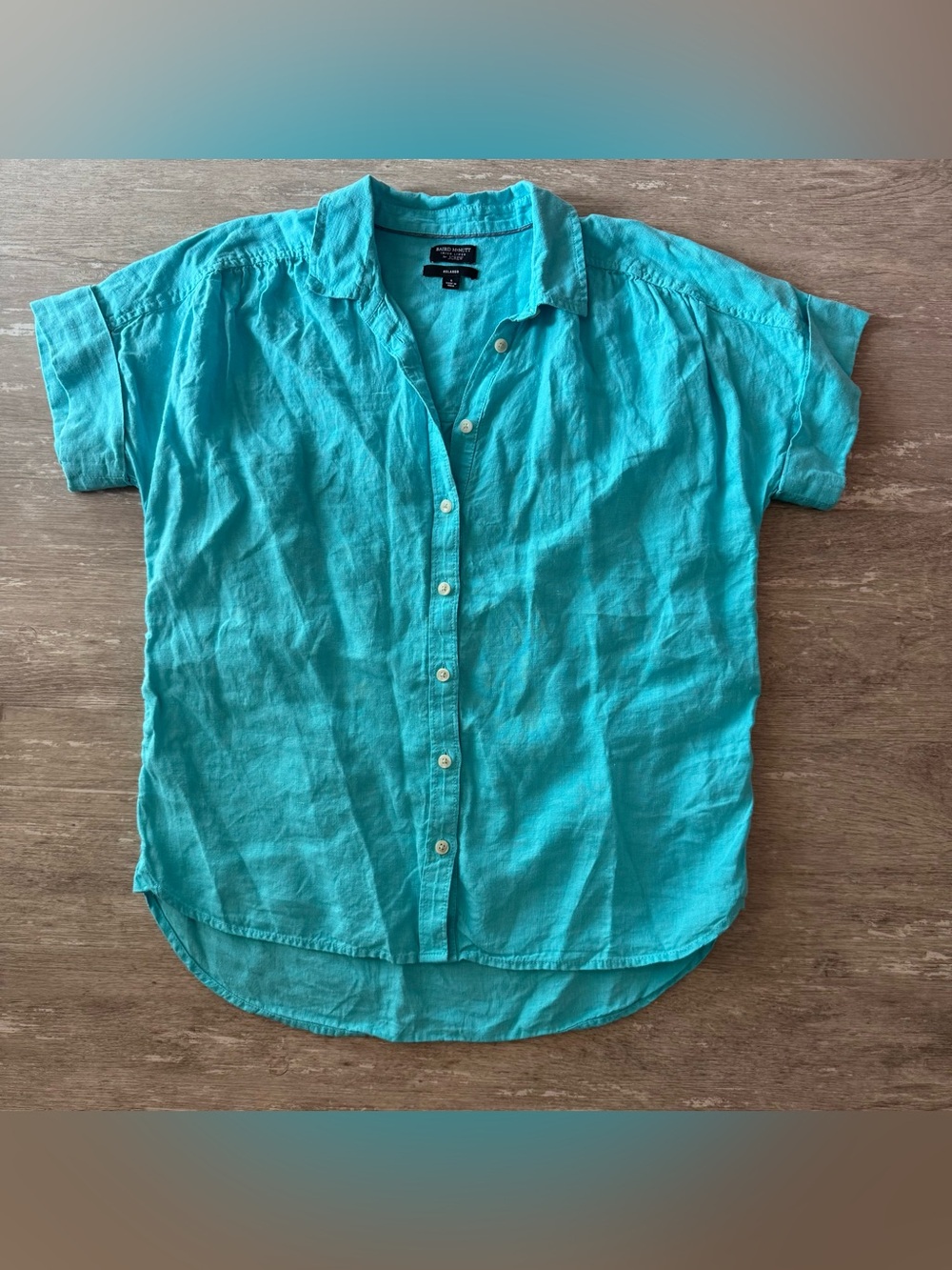 J.Crew Baird McNutt Irish Linen Short Sleeve Button Down Teal Green Womens Small